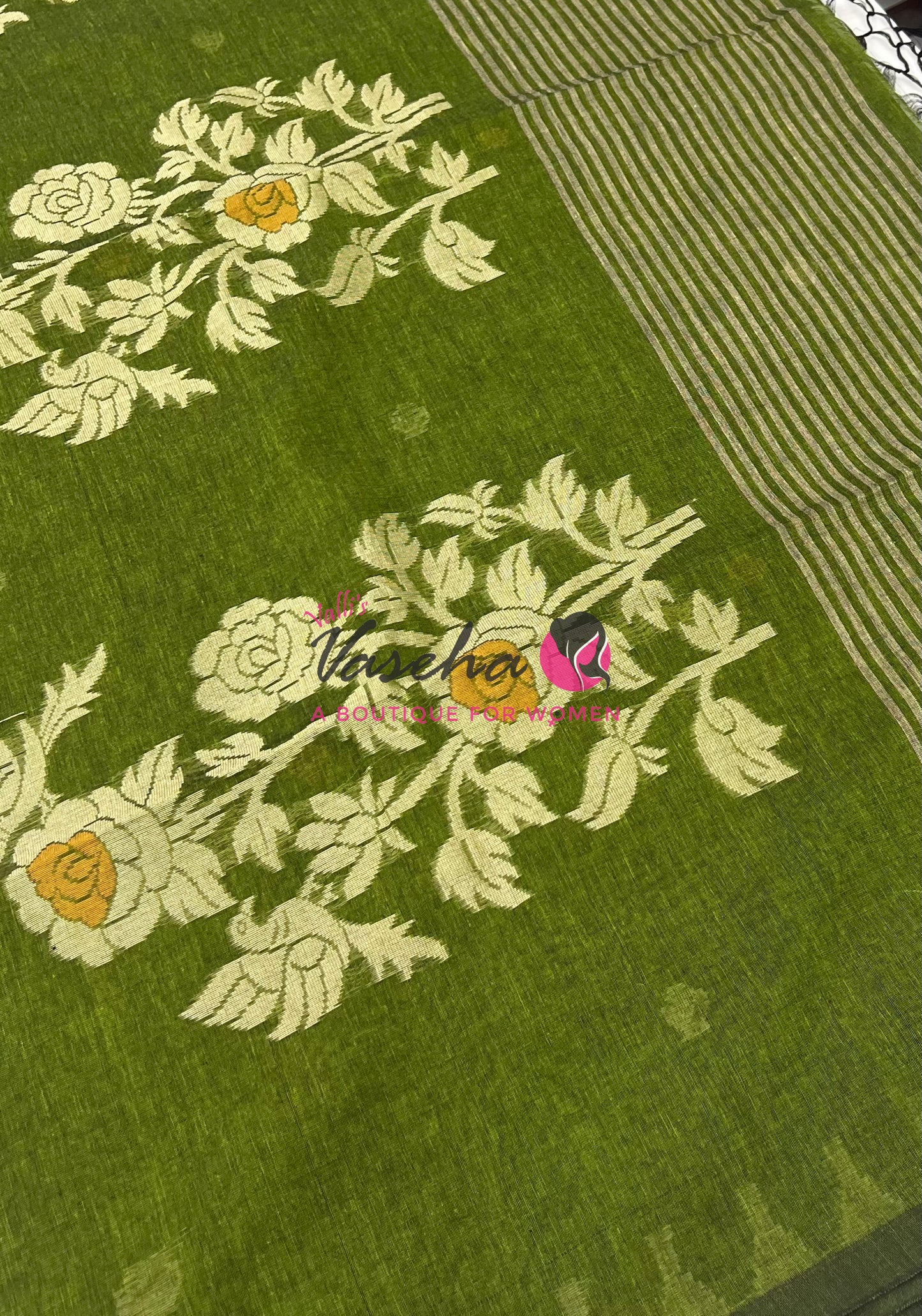 Bengal Kaddhi Cotton Saree | VVBKC001 |Mehandhi Green