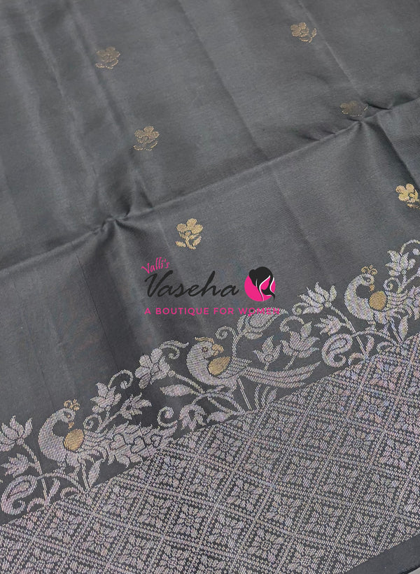 Pure Soft Silk Saree -  Black & Green Shade - VVPSS086