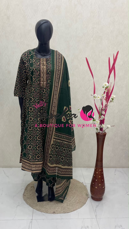 Ready Made | Semi Anarkali Set  (3pc)|Cotton |VVRMS035