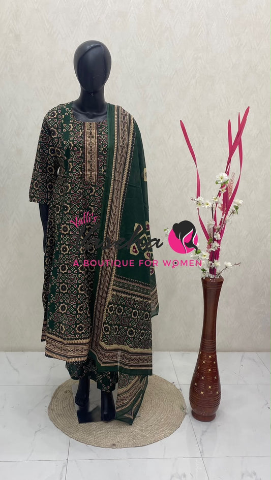 Ready Made | Semi Anarkali Set  (3pc)|Cotton |VVRMS035