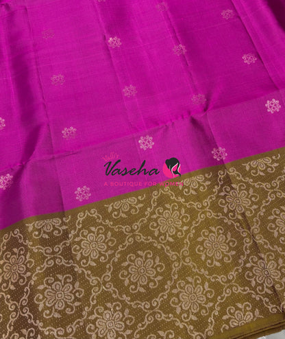 Pure Soft Silk Saree - Pink & Mahendi Green - VVPSS126