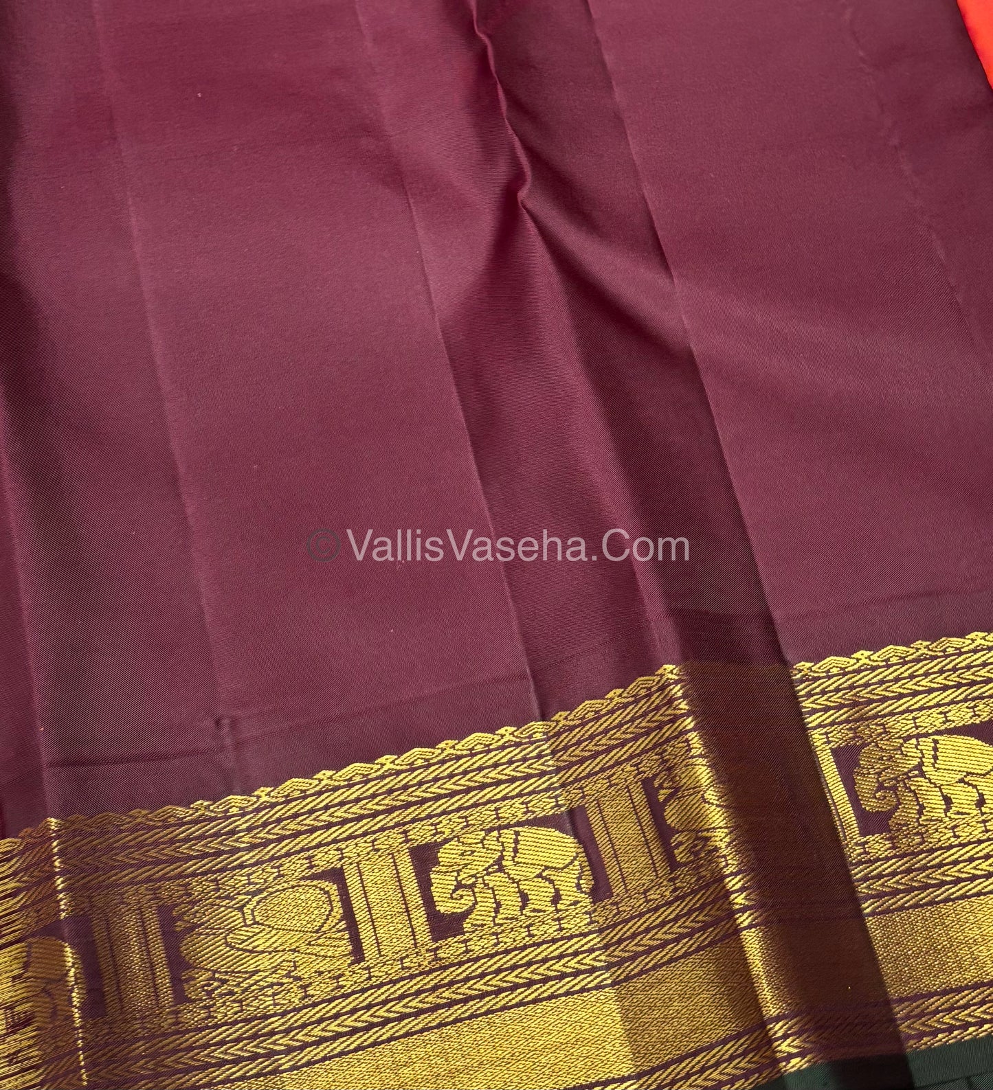 Pure Vintage Korvai Kanchipuram Silk Saree - Dual Tone Peach Gold & Wine Purplish Brown Combo - VVPS028