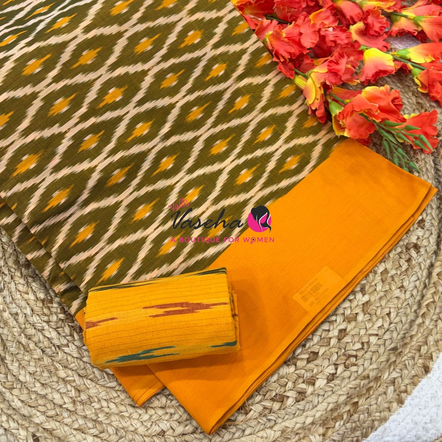 Ikkat Mercerised Cotton Saree - Single Ikkat - VVIKS001