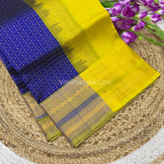 Pure Silk Cotton Saree | Blue With Yellow Shade |Lakshadeepam Design VVPLD002