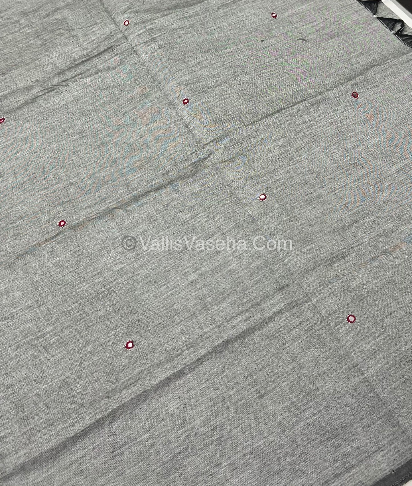 South Mixed Cotton - Mirror Work Embroidery - Grey With Merun - VVPCM002