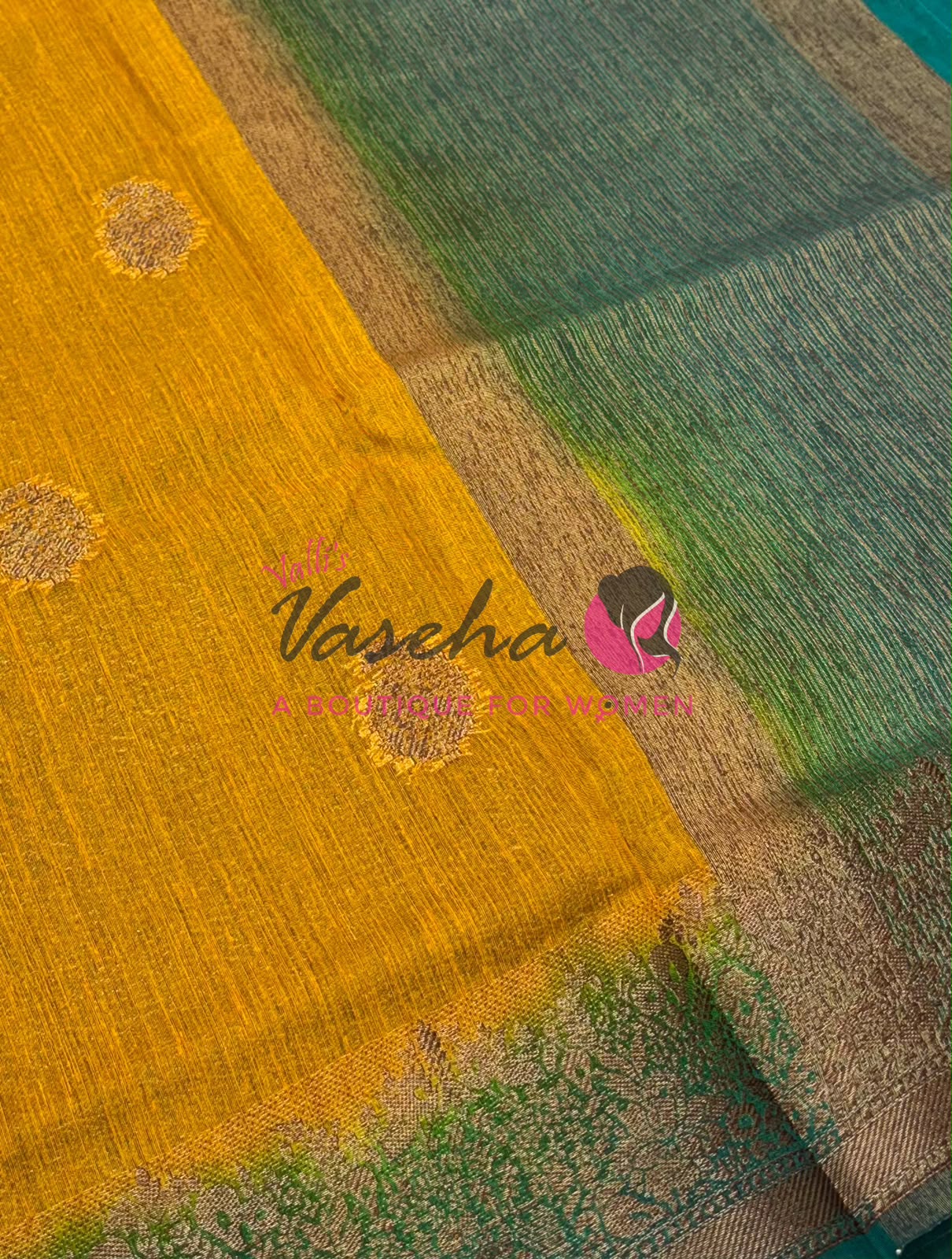 Bamboo Silk Saree- Yellow with Blue Shade - VVBSS014