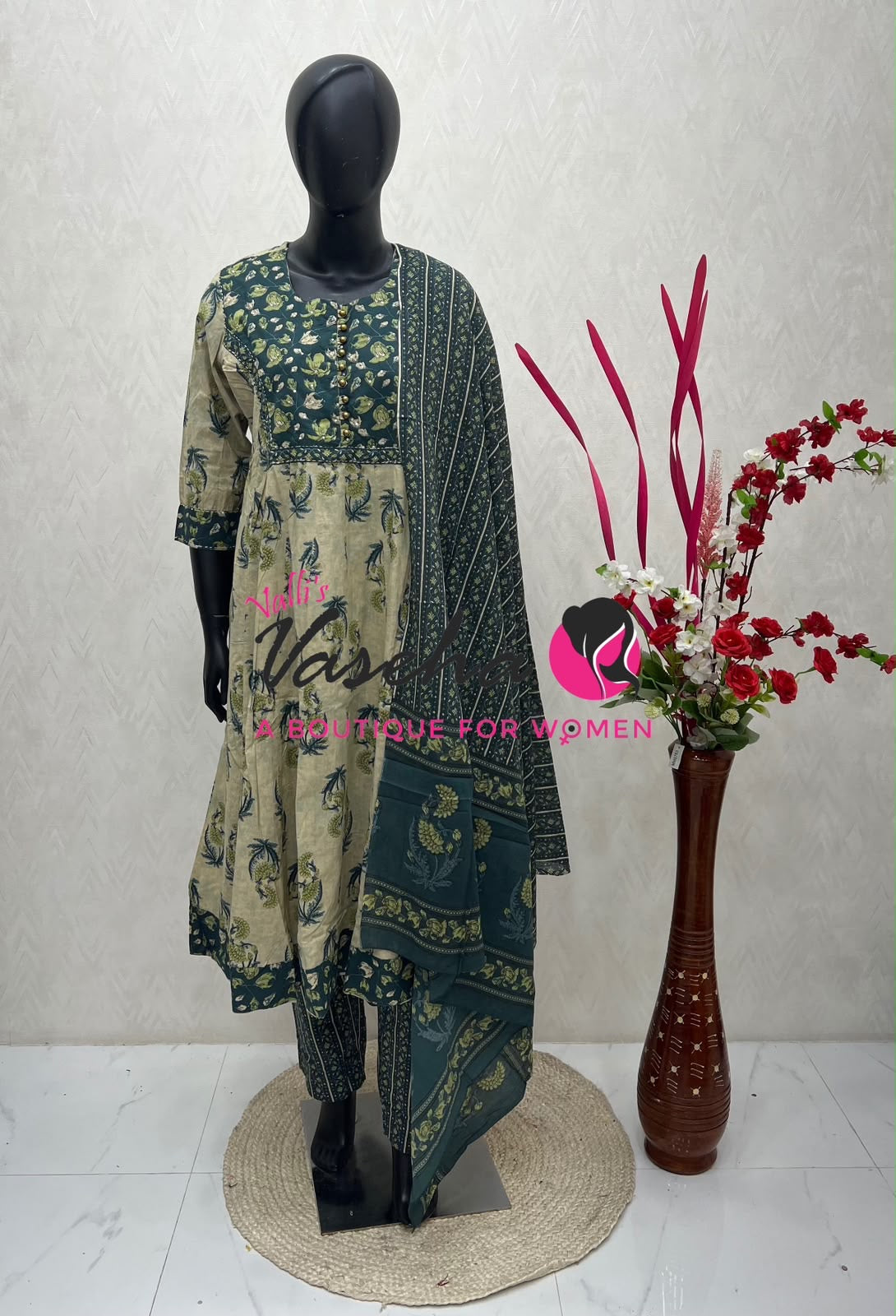 Ready Made - Anarkali - Salwar, Kameez & Duppatta(3pc)- Printed Cotton - VVAS012