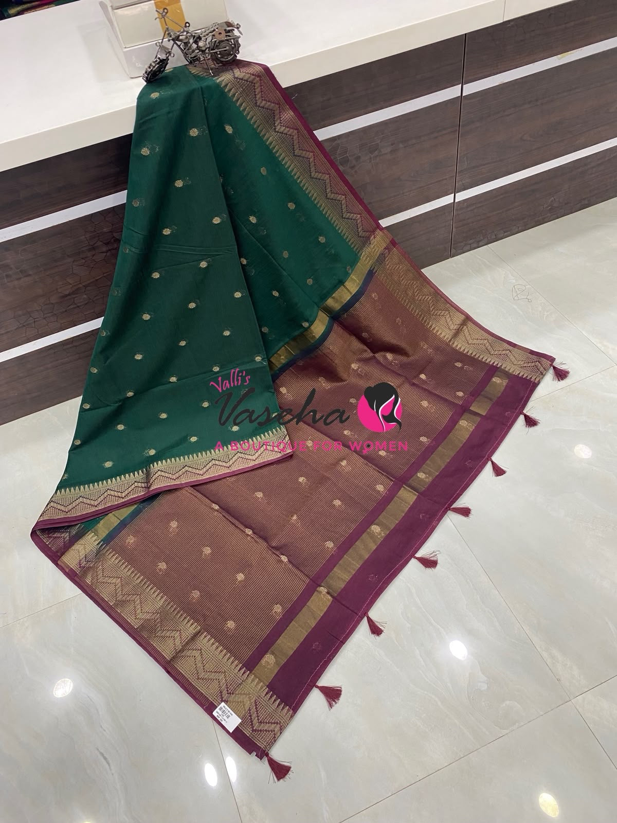 Semi Jute Silk Saree - Green With Maroon Shade- VVSJS002