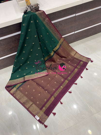 Semi Jute Silk Saree - Green With Maroon Shade- VVSJS002