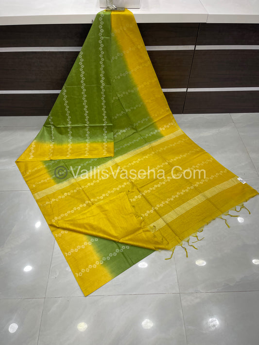 Bhagalpuri Silk - Green With Yellow - VVBS007