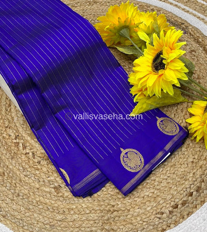 Pure Kanchipuram Silk Saree - Vaira Voosi design with Mayil Butta Border- Blue shade  - VVPS006