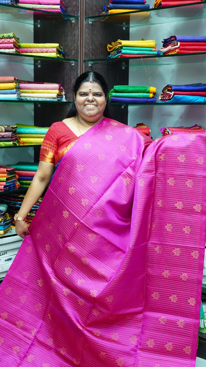 Pure Soft Silk Saree - Vaira Voosi design - Pink With Teal Green Combo - VVPSS016