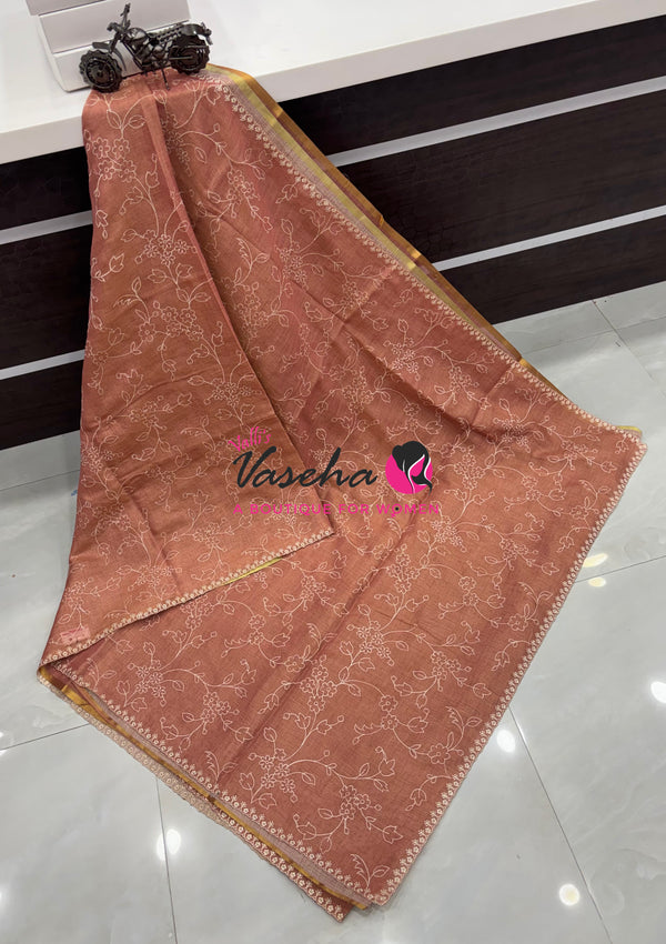 Linen Tissue Saree - Peach Shade - VVLTS009