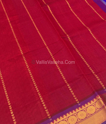 Semi Silk Cotton Saree - Red  With Blue Shade - VVSSC005