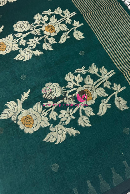 Bengal Kaddhi Cotton Saree | VVBKC001 |Ramar Greenish Blue