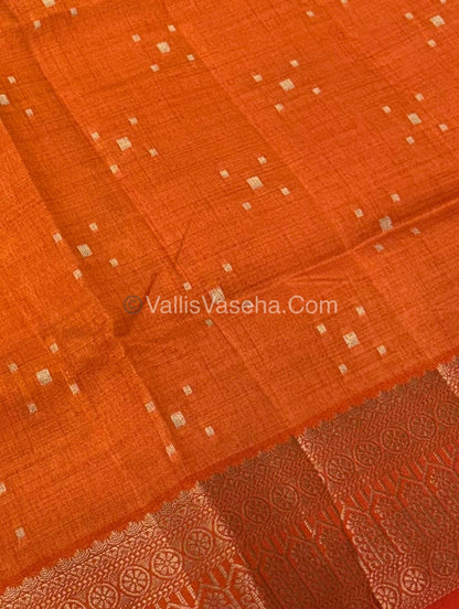 Semi Tussar Silk - Grand Pallu  - Orange Shade - VVSTS031