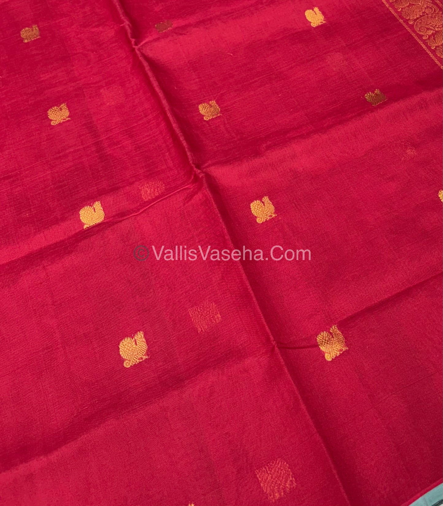 Pure Silk Cotton Saree - Red  With Blue Shade - VVPSC002
