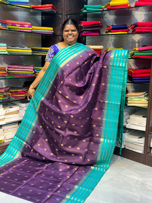 Pure Soft Silk Saree - Purple with teal greenish blue - VVPSS015