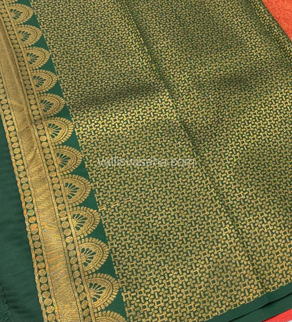 Kanchi Semi Silk - Red With Green - Temple Border  - VVKSS001