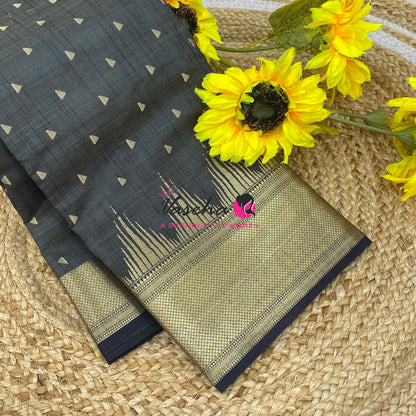 Semi Tussar Silk Saree | Black Shade |VVSTS054