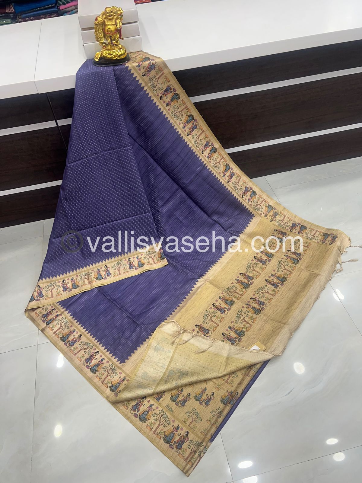 Semi Tussar Silk - Vairavoosi Design - Lavender & Cream Shade - VVSTS030