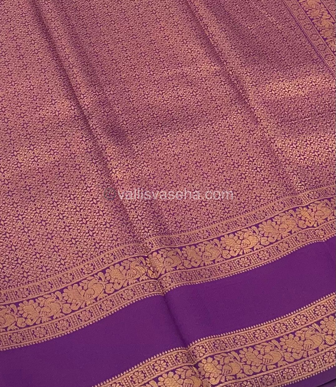 Kanchi Semi Silk - Creamish Grey with Purple - Mayil & Chakkaram design - VVKSS001