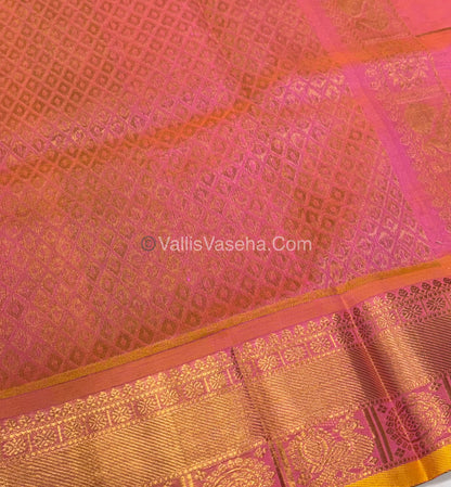 Pure Silk Cotton Saree - Mayil & Chakkaram Design - Purple With Peach Shade - VVMC001