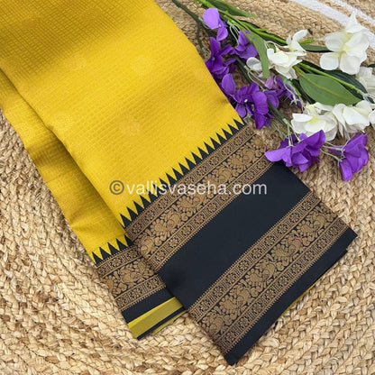 Kanchi Semi Silk - Mayil & Chakkaram design - Yellow with Black - VVKSS001