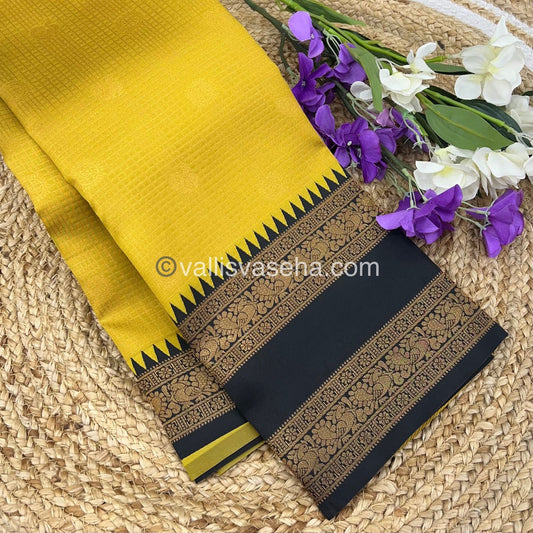 Kanchi Semi Silk - Mayil & Chakkaram design - Yellow with Black - VVKSS001