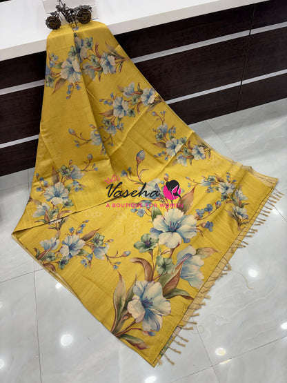 Linen Tissue Saree - Yellow  Shade - VVLTS006