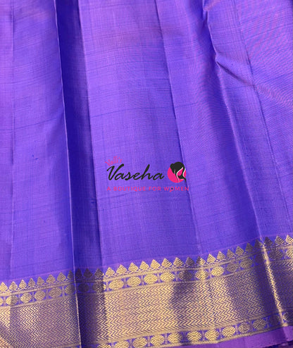 Pure Kanchipuram Silk Saree - Peacock Blue With Lavender Combo - VVPS027