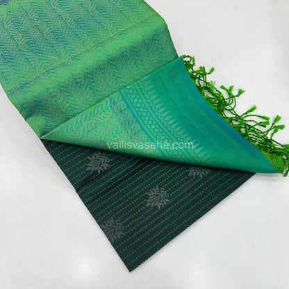 Pure Soft Silk Saree - Vaira Voosi design - Green With Teal Green ( lemon mixed) Combo - VVPSS016