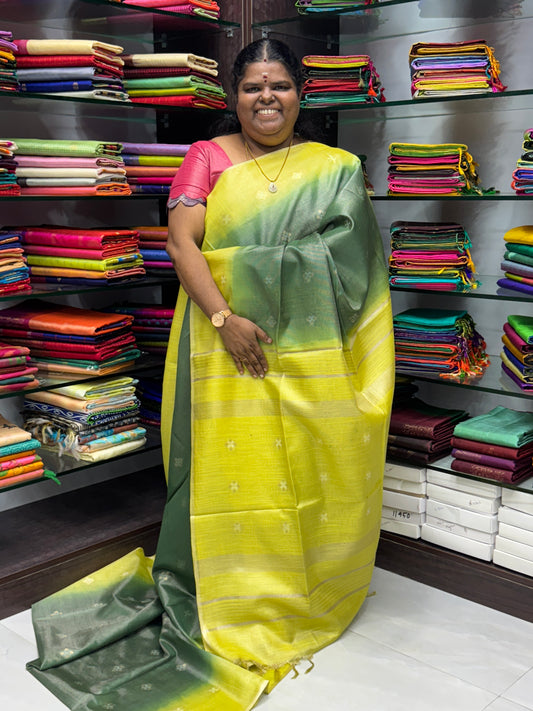 Bhagalpuri Silk - Vaira Voosi Lines -Green & Lemon Yellow Combo - VVBSV001