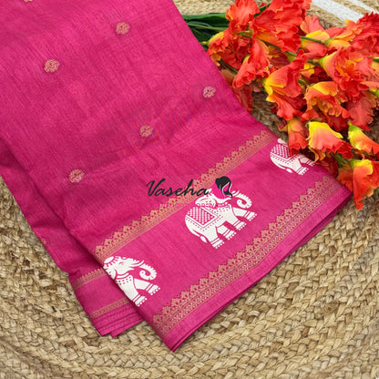 Casual Wear Sarees - Semi Binny / Semi Dola Silk - Pink Shade - VVSDS007
