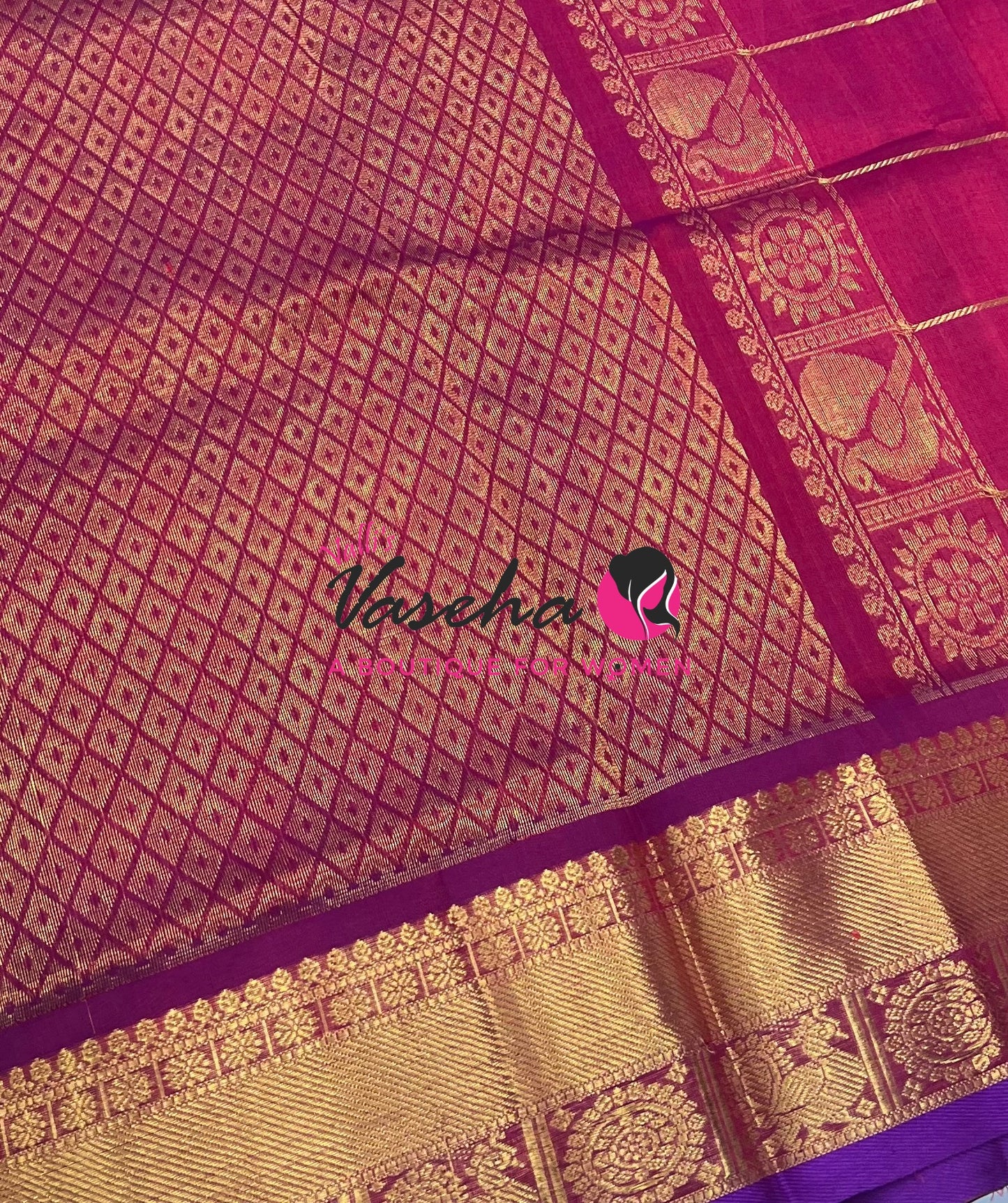 Pochampally Silk Cotton Saree - & ￼ ￼ purplish Maroon - VVPPS001