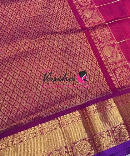 Pochampally Silk Cotton Saree - & ￼ ￼ purplish Maroon - VVPPS001
