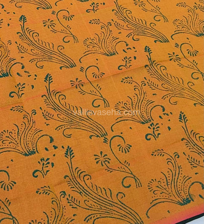 Poly Silk Mixed Printed Cotton - Green With Orange - VVPCP002