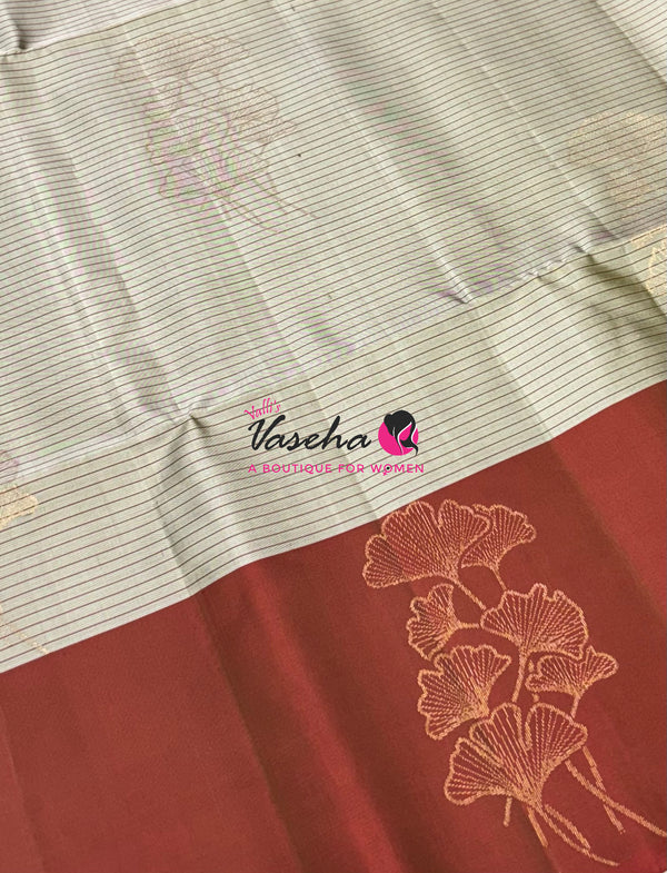Pure Soft Silk Saree - Cream  With Red - VVPSS072