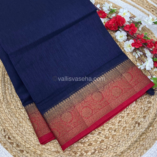 Bamboo Silk Saree - Blue With Red Shade    - VVBSS001