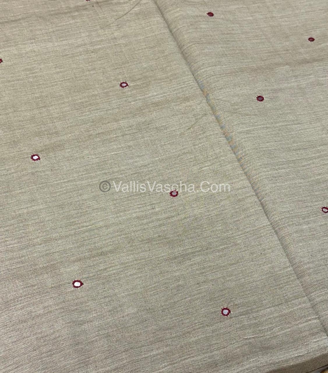 Poly Silk Mixed Cotton - Mirror Work Embroidery - Chiku with Maroon - VVPCM001