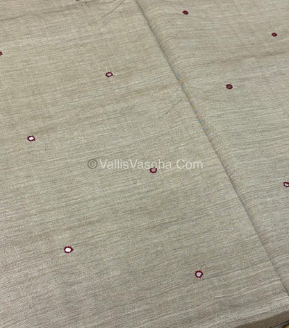 Poly Silk Mixed Cotton - Mirror Work Embroidery - Chiku with Maroon - VVPCM001