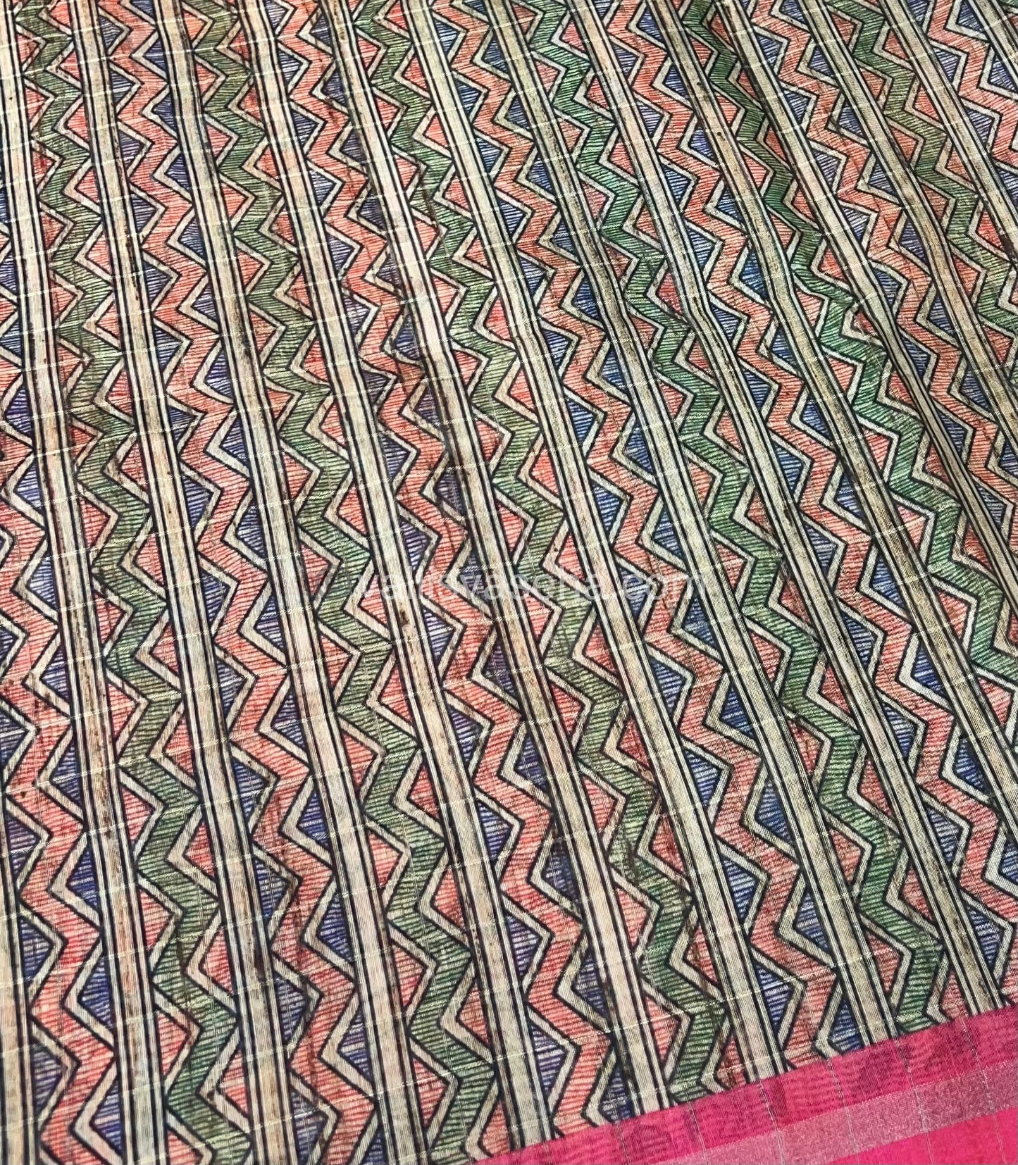 Semi Chanderi Saree - Fusion Of Bandhini & Madhubani- VVSCS002