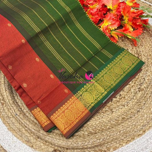 Semi Silk Cotton Saree | Double Leaf Butta Design |VVSSC016
