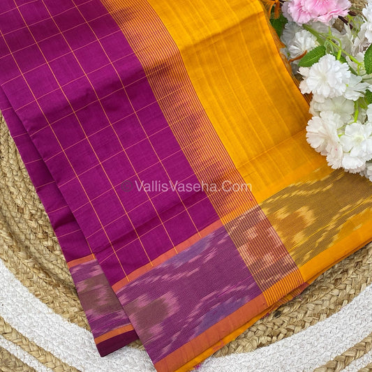 Semi Silk Cotton Saree - Purple & Yellow   - VVSSC001