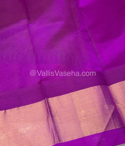 Pure Korvai Silk Cotton Saree - Sneha Green With Purplish Pink Shade Temple border - VVKSC001