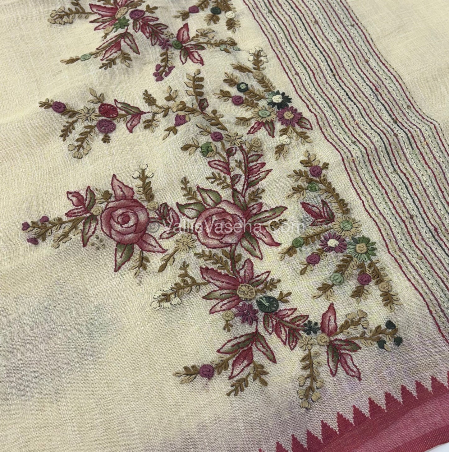 French Knot - Tissue Saree - Cream With Maroon Shade - VVLFN007