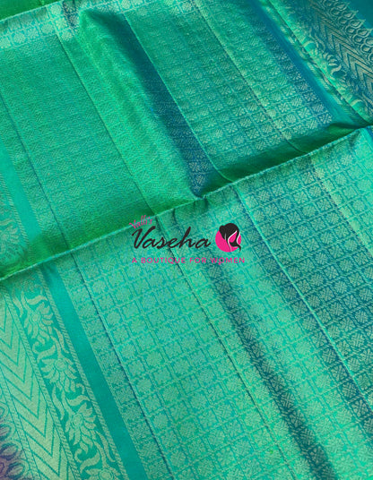 Pure Soft Silk Saree - Border Less - Pink & Dual Tone Green Combo - VVPSS112