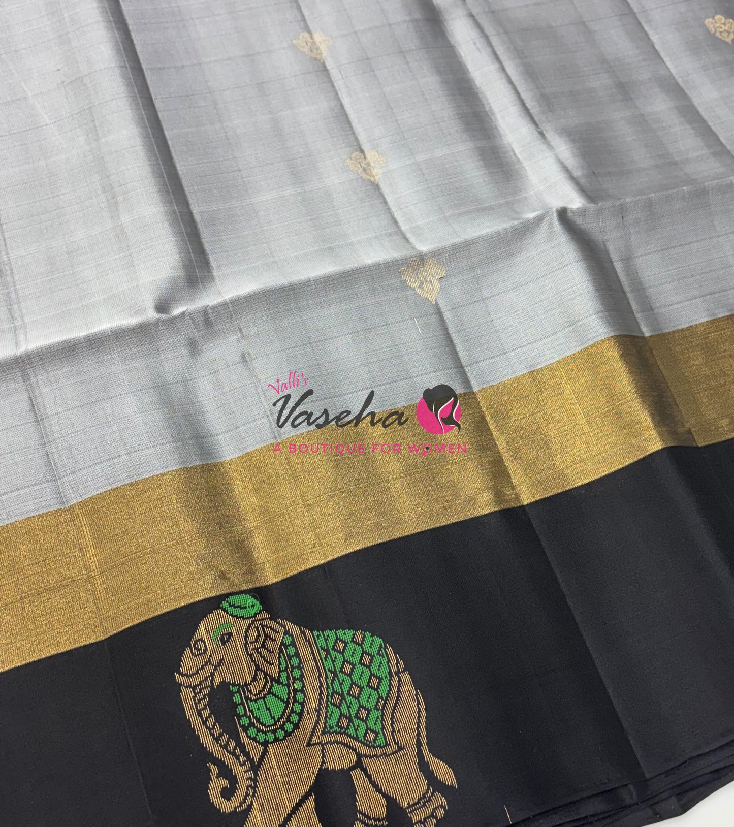 Half Mixed Soft Silk Saree - Grey with Black - VVPSS028