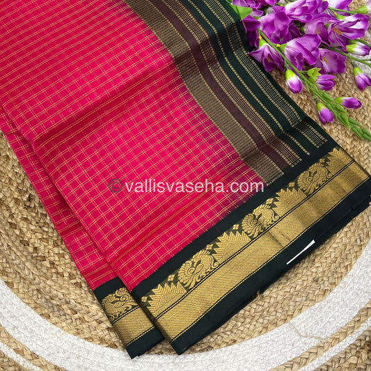 Pure Korvai Silk Cotton - Dark Pink & Dark Green - VVKSC010