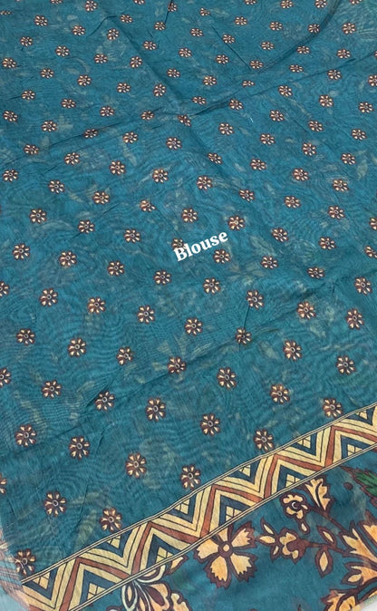 Chanderi Mixed Cotton Saree - Ikkat & kalamkari design  - VVCC002